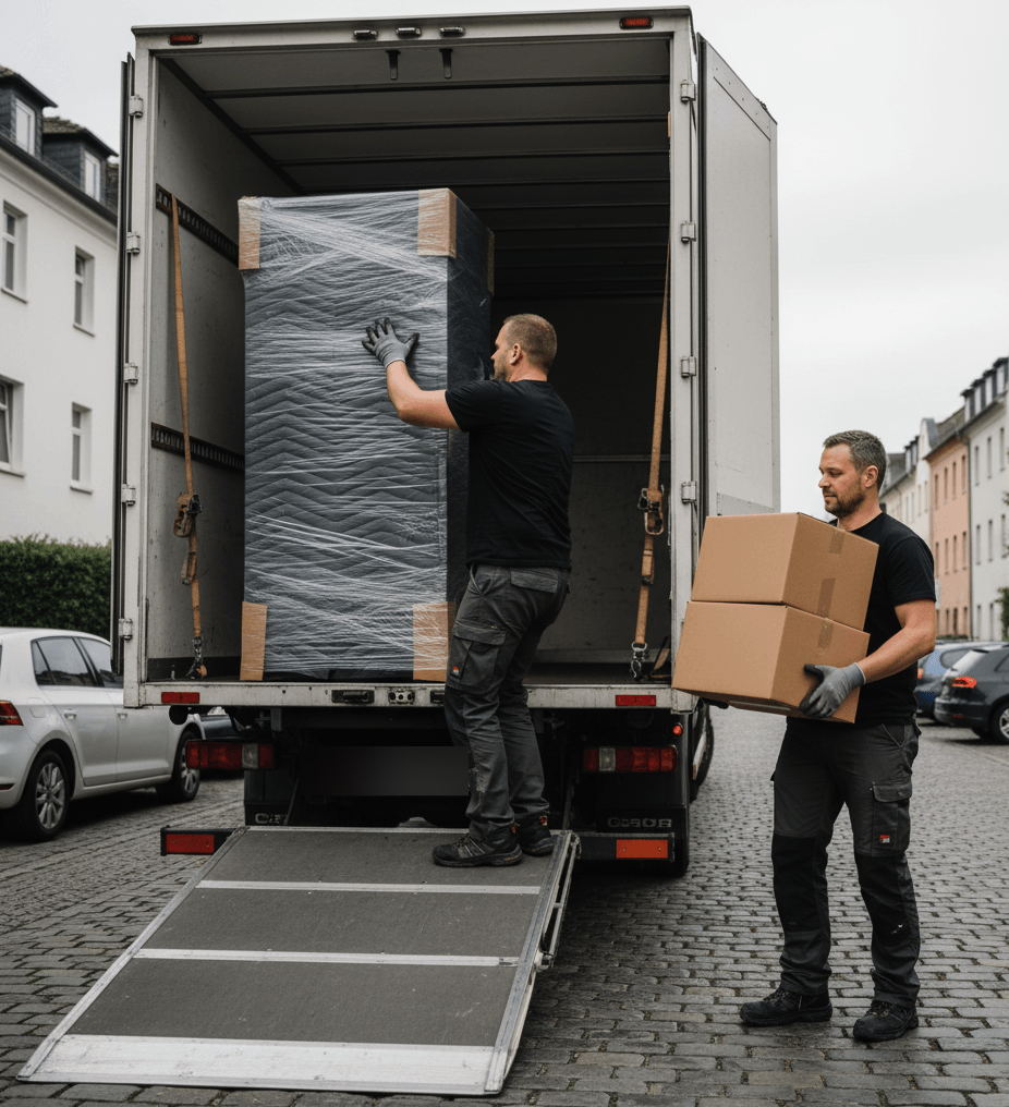 Umzugsteam von Umzüge Irmen beim Beladen des Umzugs-LKW in Mönchengladbach